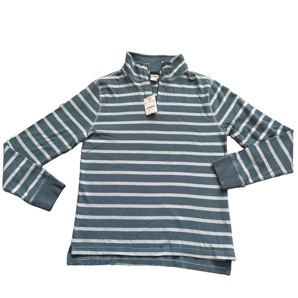 NWT CREWCUTS BOYS BLUE STRIPED QUARTER ZIP TOP SIZE L (10/12) Preppy
